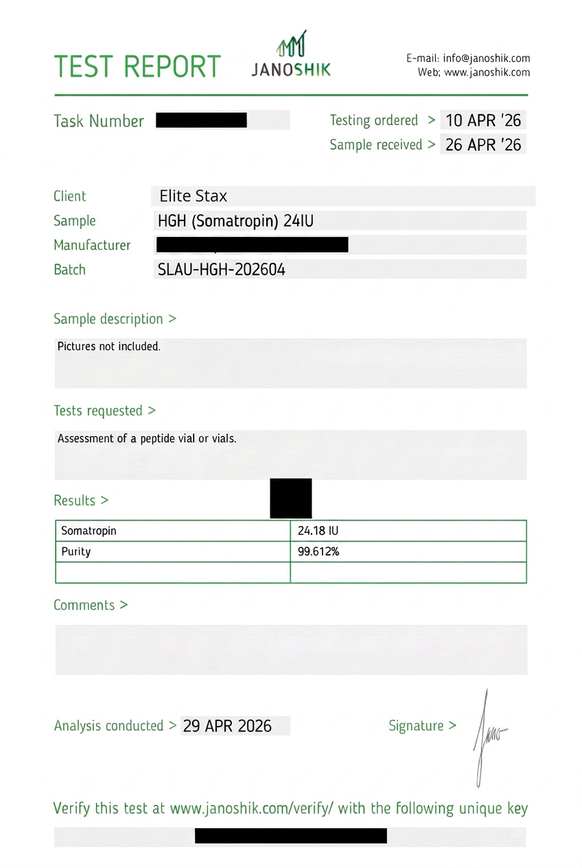 COA for HGH (Somatropin) batch SLAU-HGH-202604